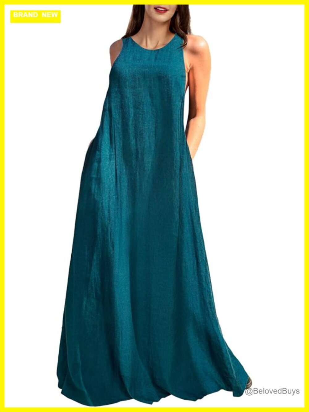 Women's Linen Maxi Dress Sleeveless Casual with Pockets